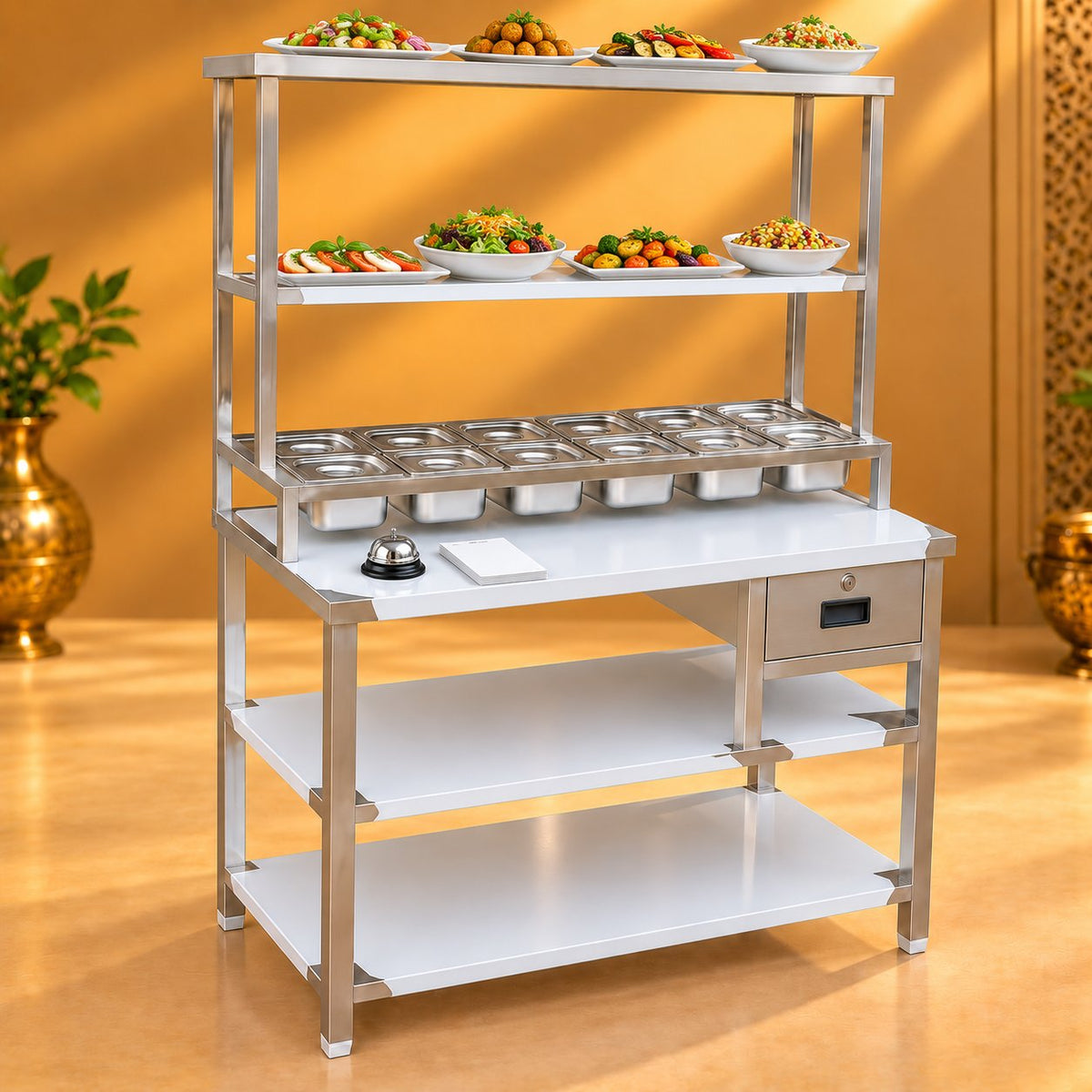 Gurubhai Equipments Pickup Table With GN Pan Stand – In Use