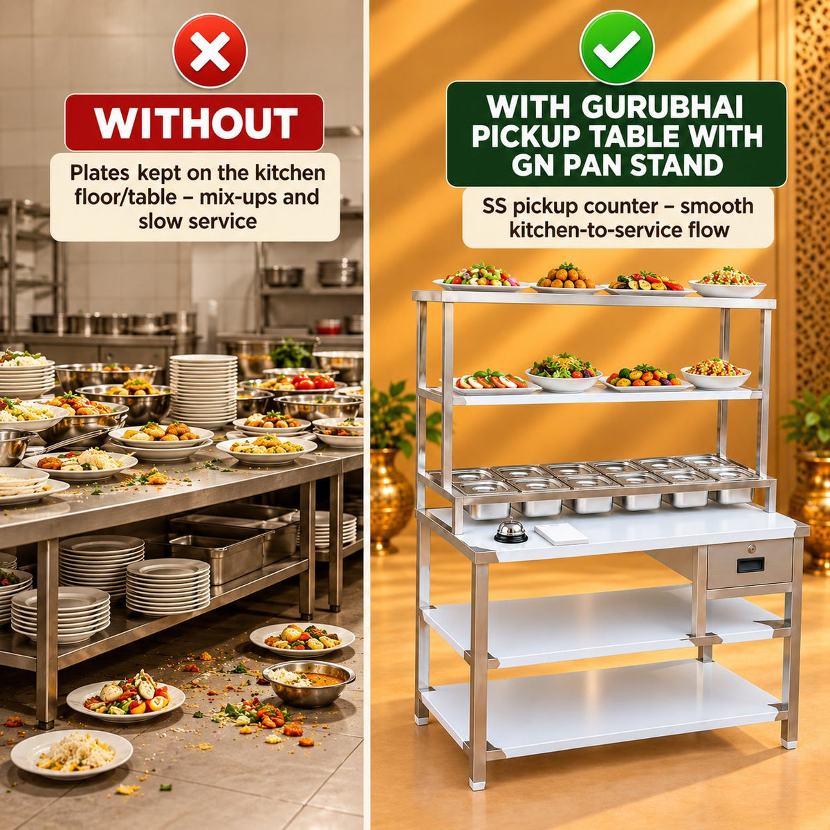 Gurubhai Equipments Pickup Table With GN Pan Stand – Why Choose It