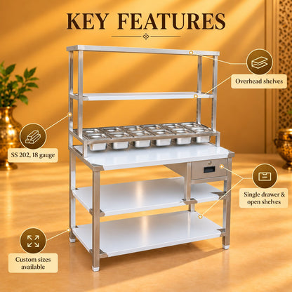 Gurubhai Equipments Pickup Table With GN Pan Stand – Key Features