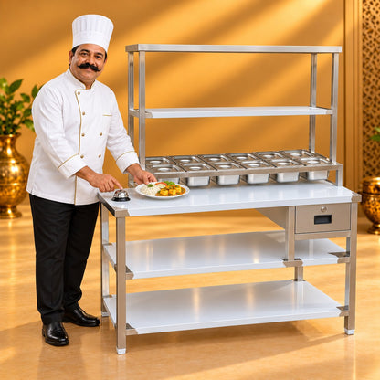 Gurubhai Equipments Pickup Table With GN Pan Stand – Chef Gurubhai Demo