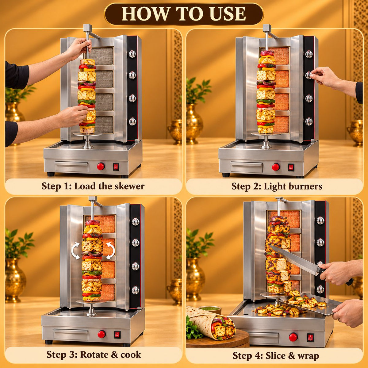 Gurubhai Equipments Importer Shawarma Machine (Electric + Gas) – How to Use