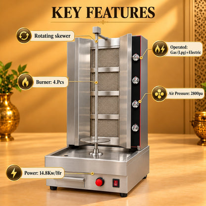 Gurubhai Equipments Importer Shawarma Machine (Electric + Gas) – Key Features
