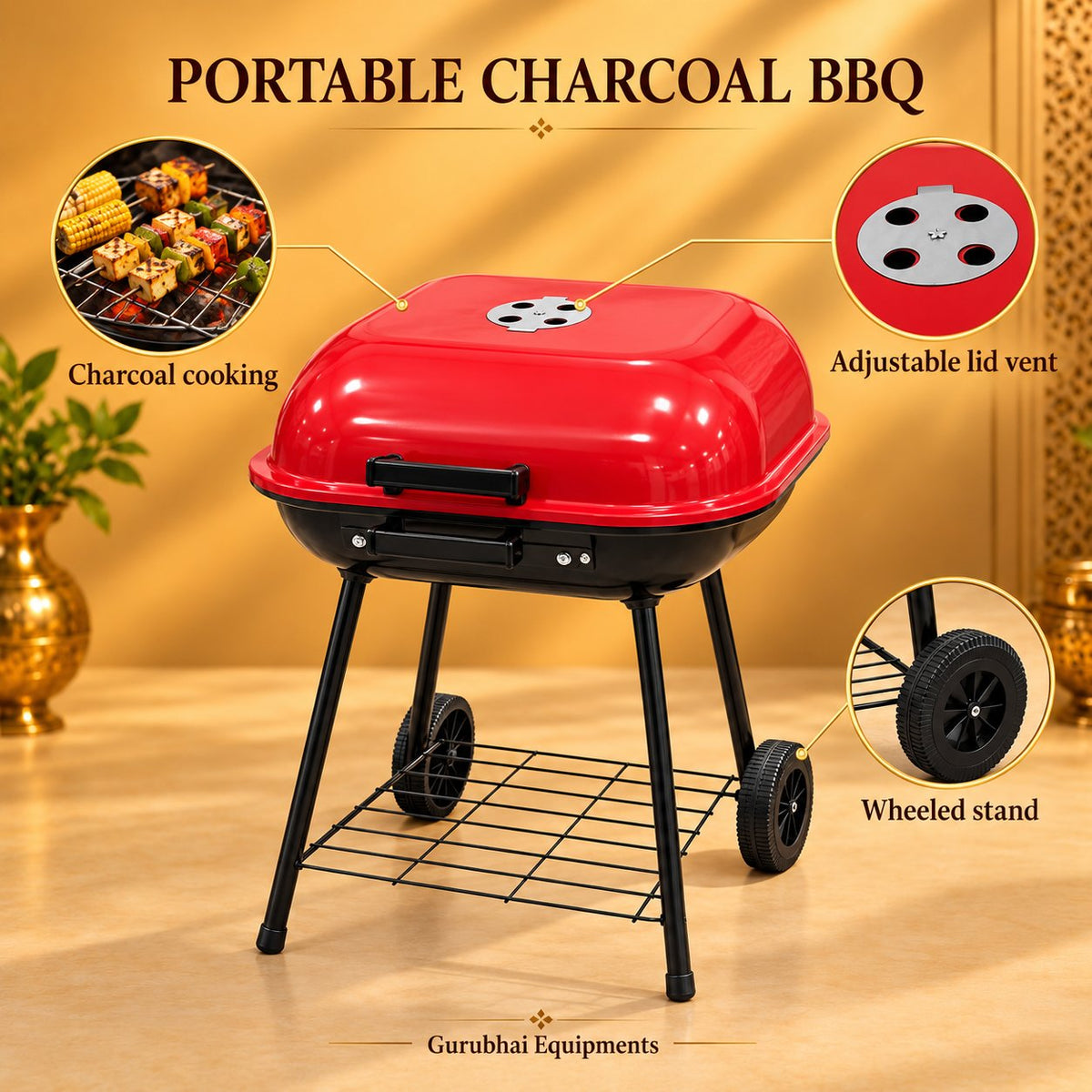 Gurubhai Equipments Portable Charcoal BBQ – Dimensions & Specifications