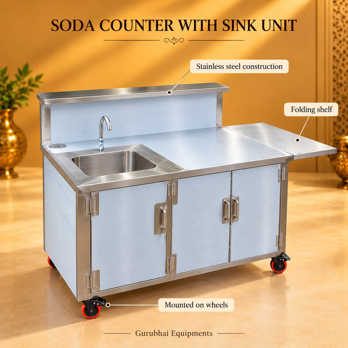 Gurubhai Equipments Soda Counter With Sink Unit – Dimensions & Specifications