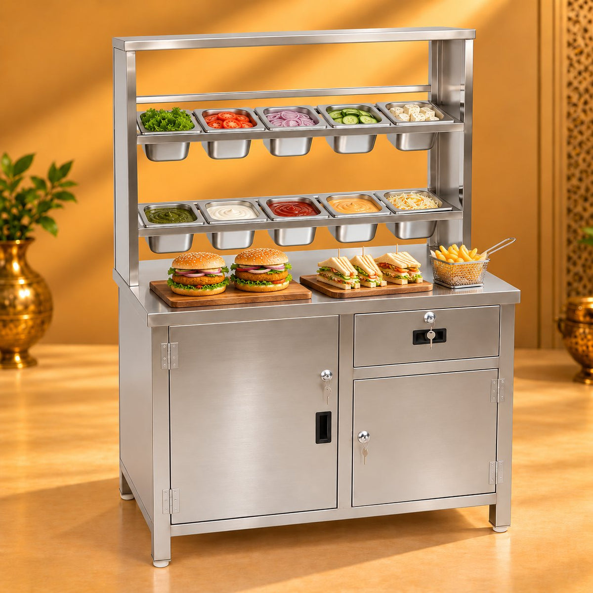 Gurubhai Equipments SS Fastfood Counter With GN Pan – In Use