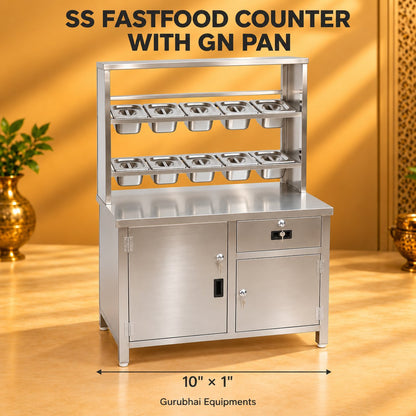 Gurubhai Equipments SS Fastfood Counter With GN Pan – Dimensions & Specifications