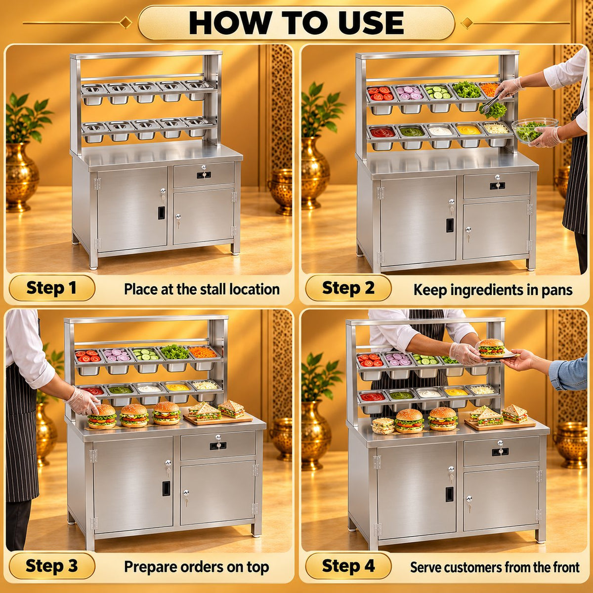 Gurubhai Equipments SS Fastfood Counter With GN Pan – How to Use
