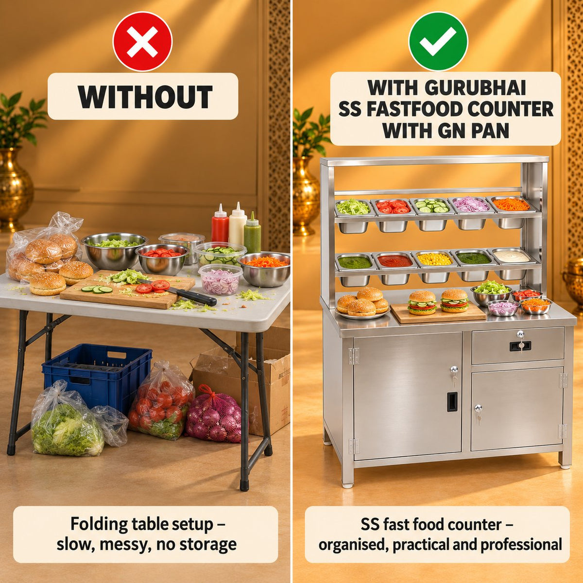 Gurubhai Equipments SS Fastfood Counter With GN Pan – Why Choose It