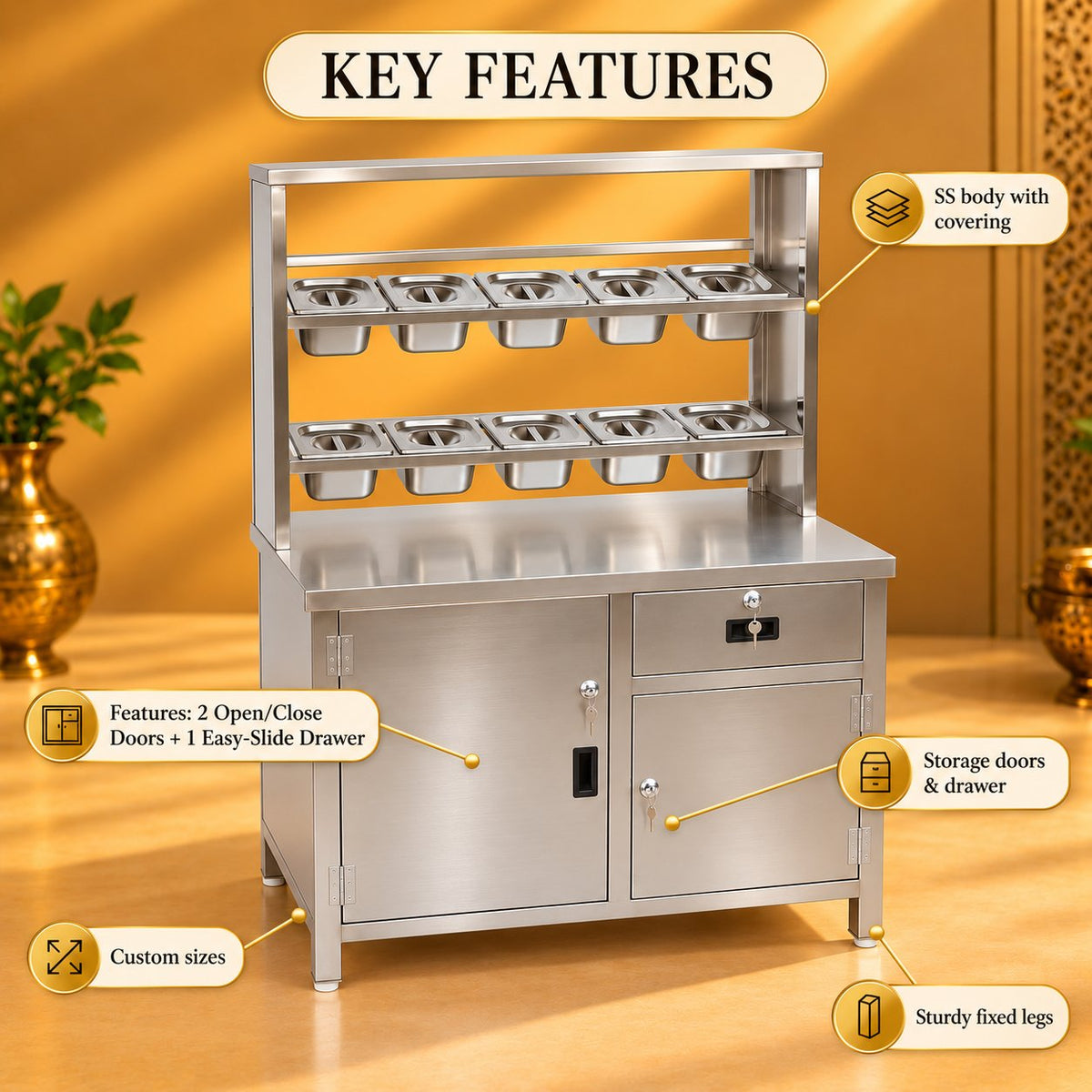 Gurubhai Equipments SS Fastfood Counter With GN Pan – Key Features