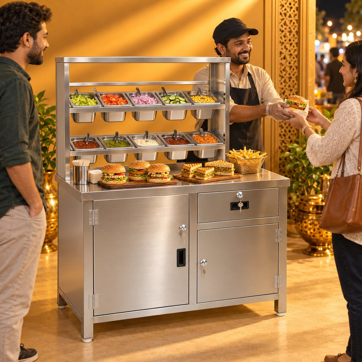 Gurubhai Equipments SS Fastfood Counter With GN Pan – Real-Life Use