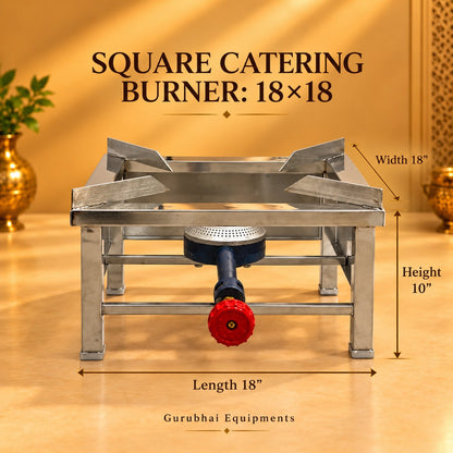 Gurubhai Equipments Square Catering Burner: 18 × 18 – Dimensions & Specifications