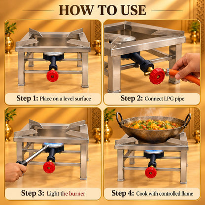 Gurubhai Equipments Square Catering Burner: 18 × 18 – How to Use