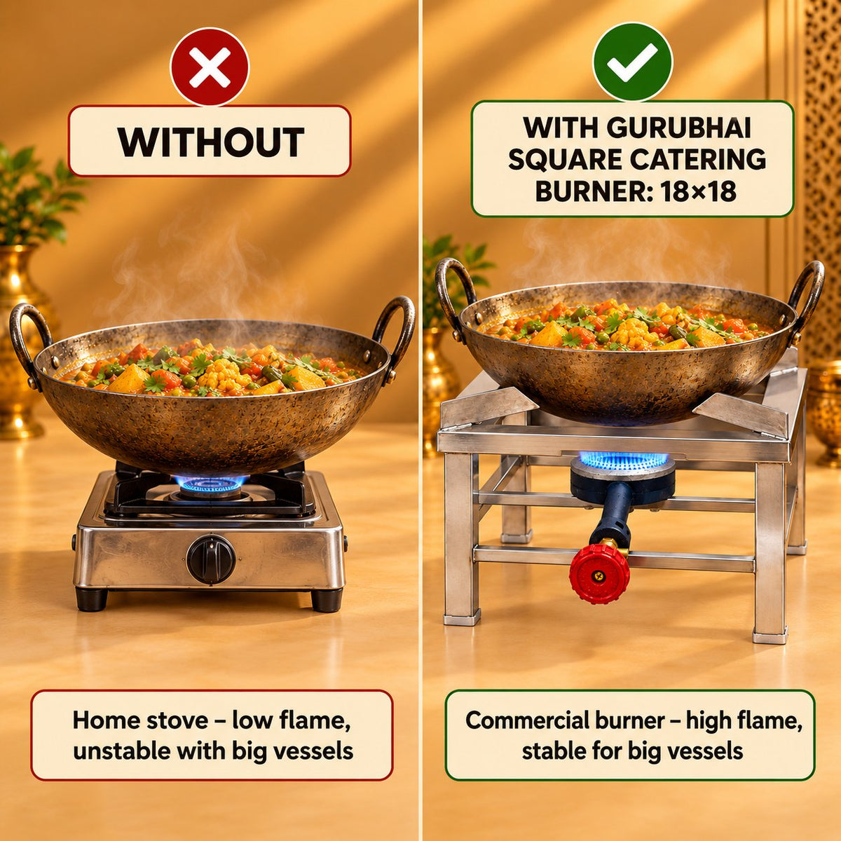 Gurubhai Equipments Square Catering Burner: 18 × 18 – Why Choose It