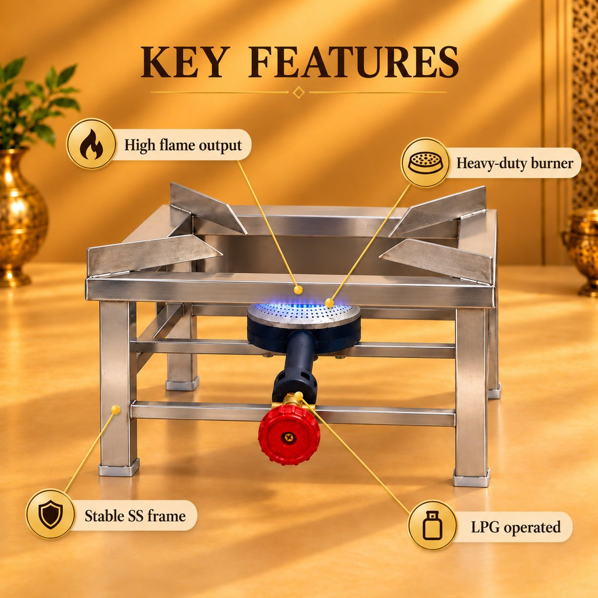 Gurubhai Equipments Square Catering Burner: 18 × 18 – Key Features