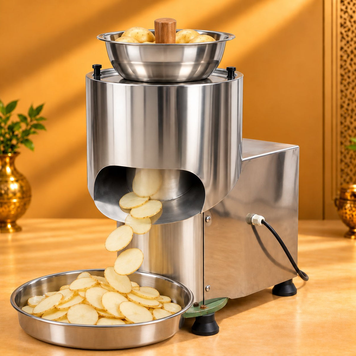 Gurubhai Equipments Potato Slicer 10 Kg – In Use