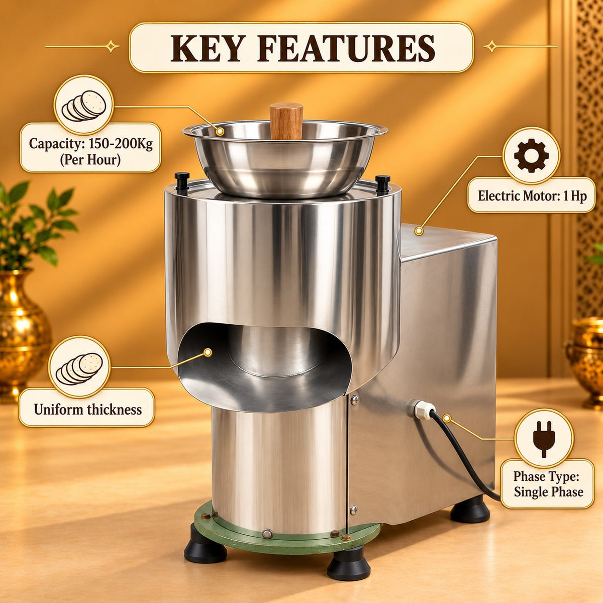 Gurubhai Equipments Potato Slicer 10 Kg – Key Features