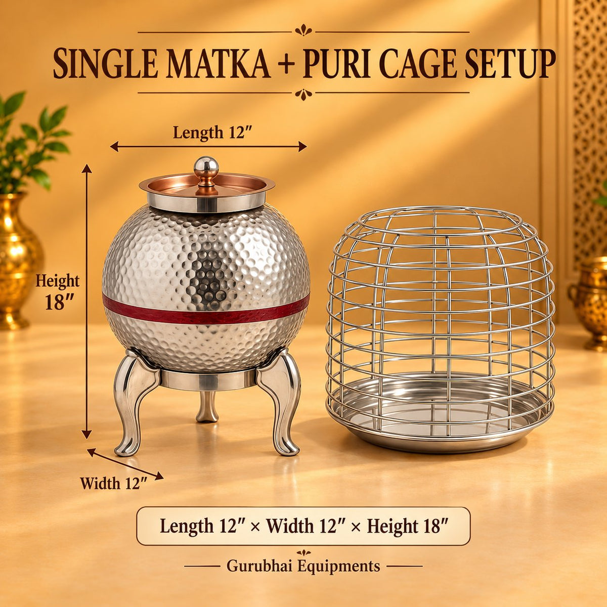 Gurubhai Equipments Single Matka + Puri Cage Setup – Dimensions & Specifications