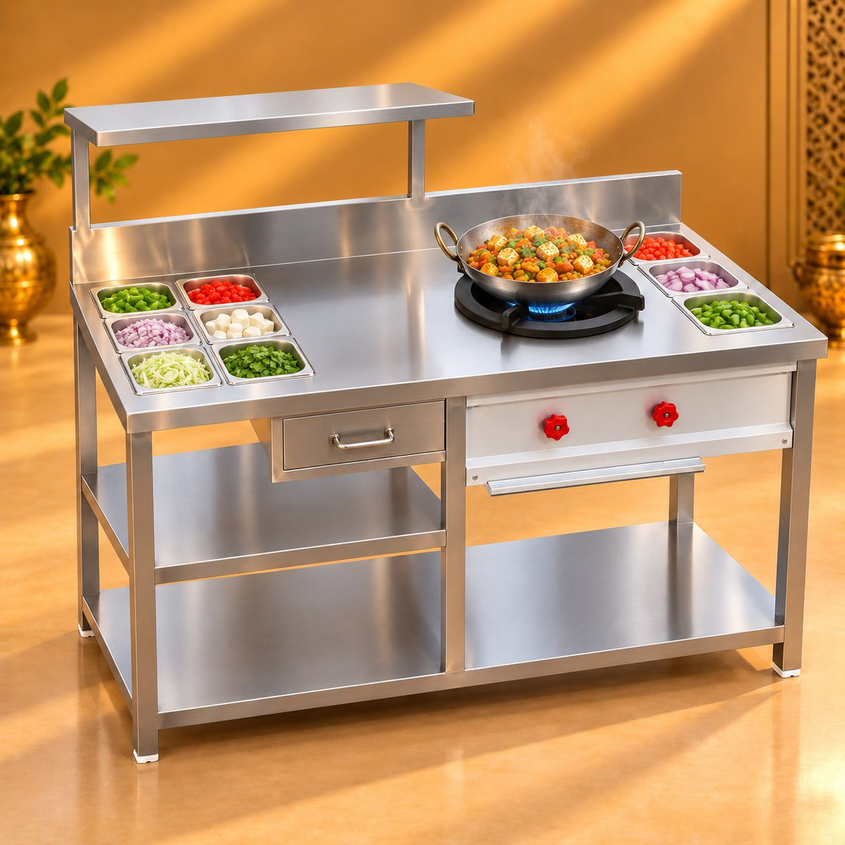 Gurubhai Equipments SS Single Burner With GN Pan Counter – In Use