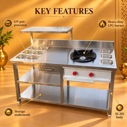 Gurubhai Equipments SS Single Burner With GN Pan Counter – Key Features