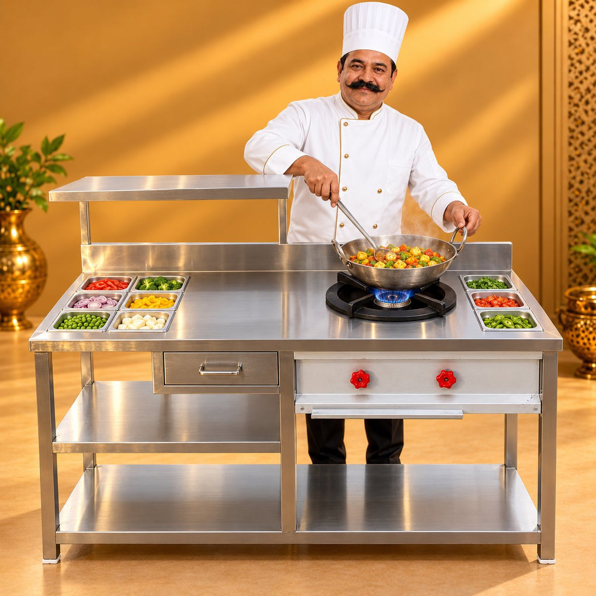 Gurubhai Equipments SS Single Burner With GN Pan Counter – Chef Gurubhai Demo