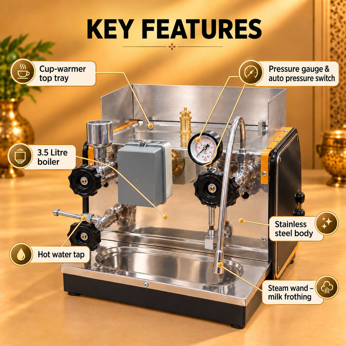 Gurubhai Equipments Coffee Commercial Machine 3.5 Litre – Key Features