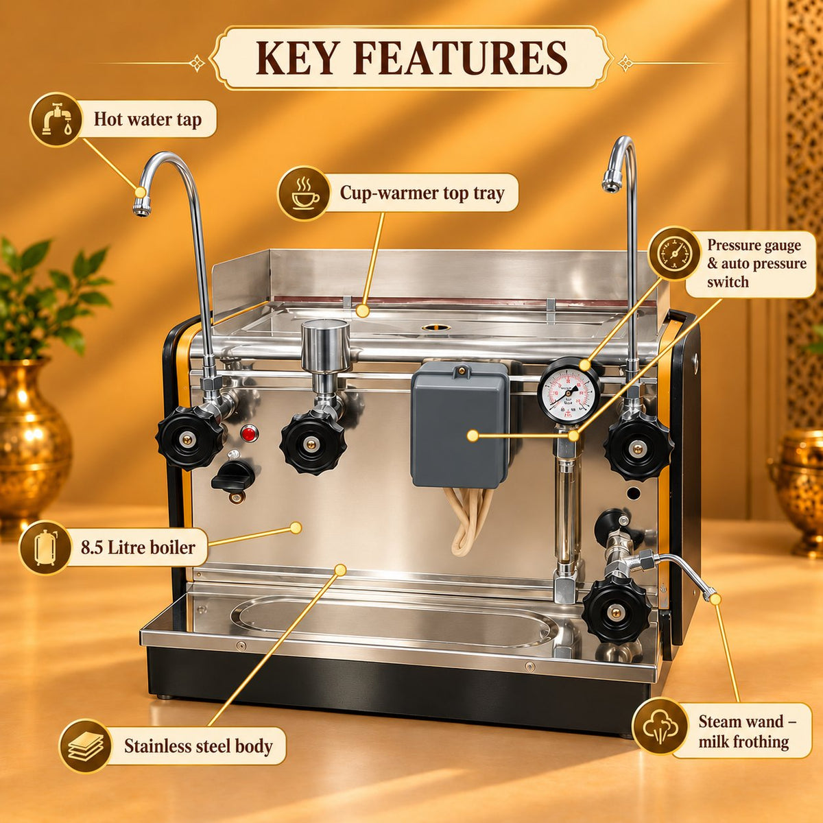Gurubhai Equipments Coffee Commercial Machine 8.5 Litre – Key Features
