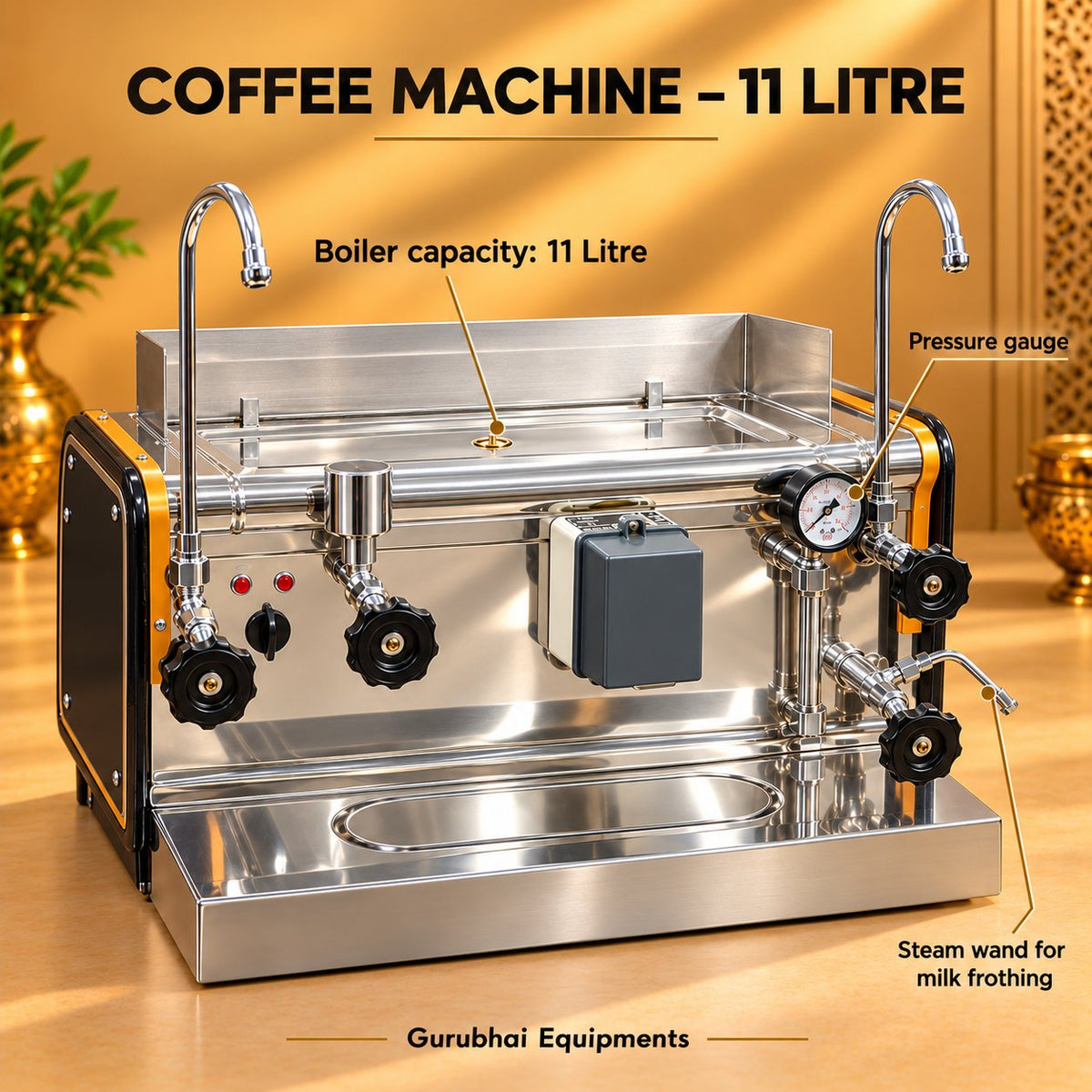 Gurubhai Equipments Coffee Commercial Machine 11 Litre – Dimensions & Specifications