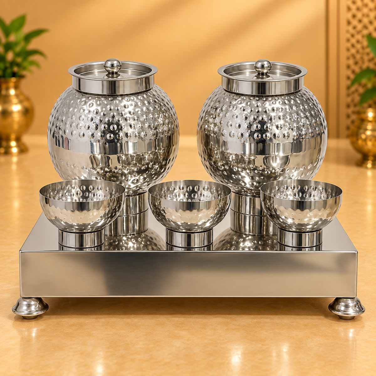 Gurubhai Equipments SS Pani-Puri Matka Hammer Set – 5 Piece, Matka capacity 10ltr. – Front View