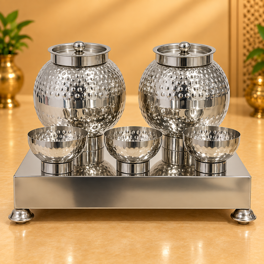 Gurubhai Equipments SS Pani-Puri Matka Hammer Set – 5 Piece, Matka capacity 10ltr. – Front View