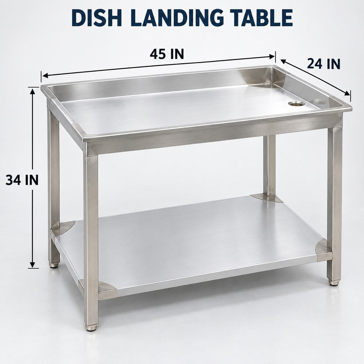SS Dish Landing Table – 42 × 24 × 34 in