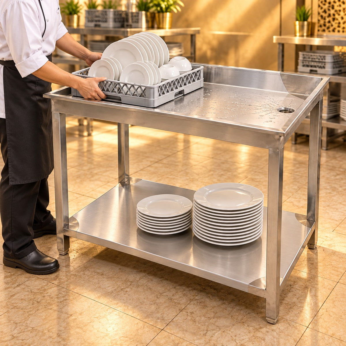 SS Dish Landing Table – 42 × 24 × 34 in