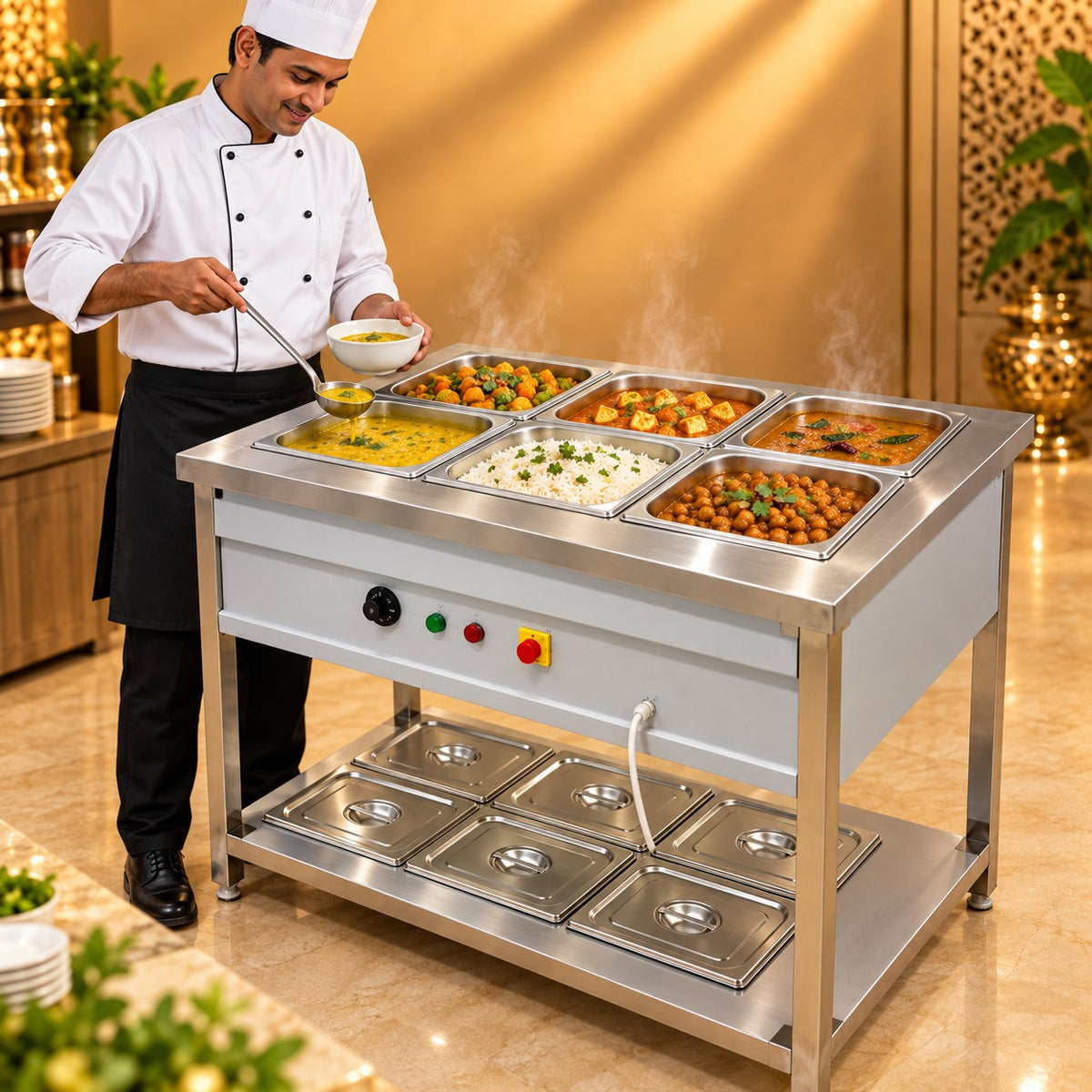 6 GN 1/2 Pan Electric Bain Marie – 45 × 27 × 32 in