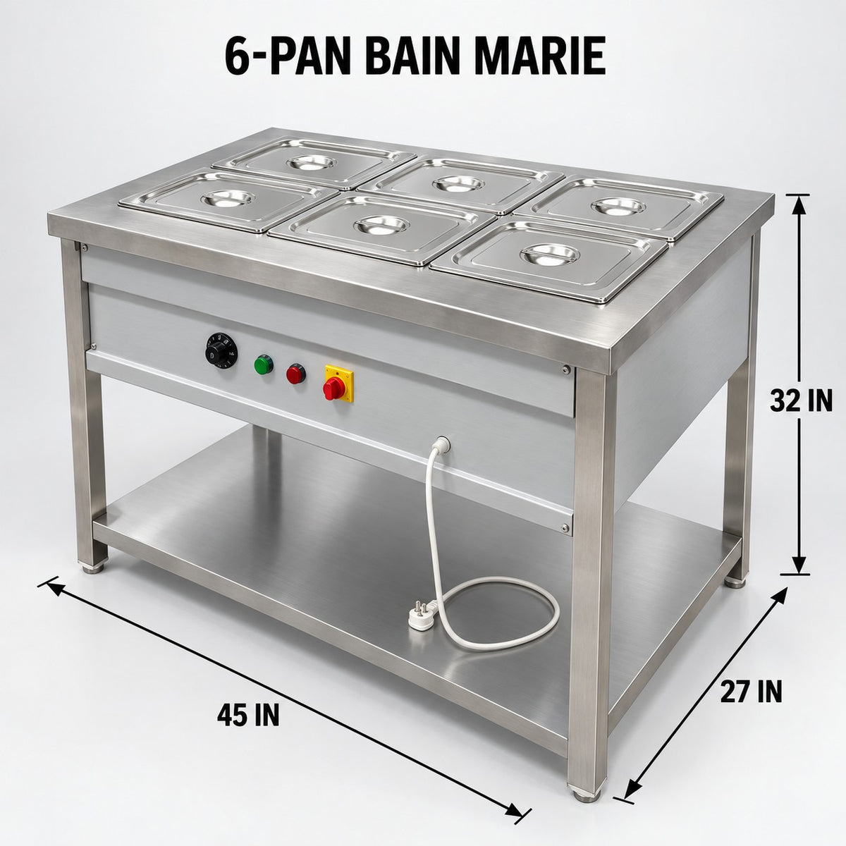 6 GN 1/2 Pan Electric Bain Marie – 45 × 27 × 32 in