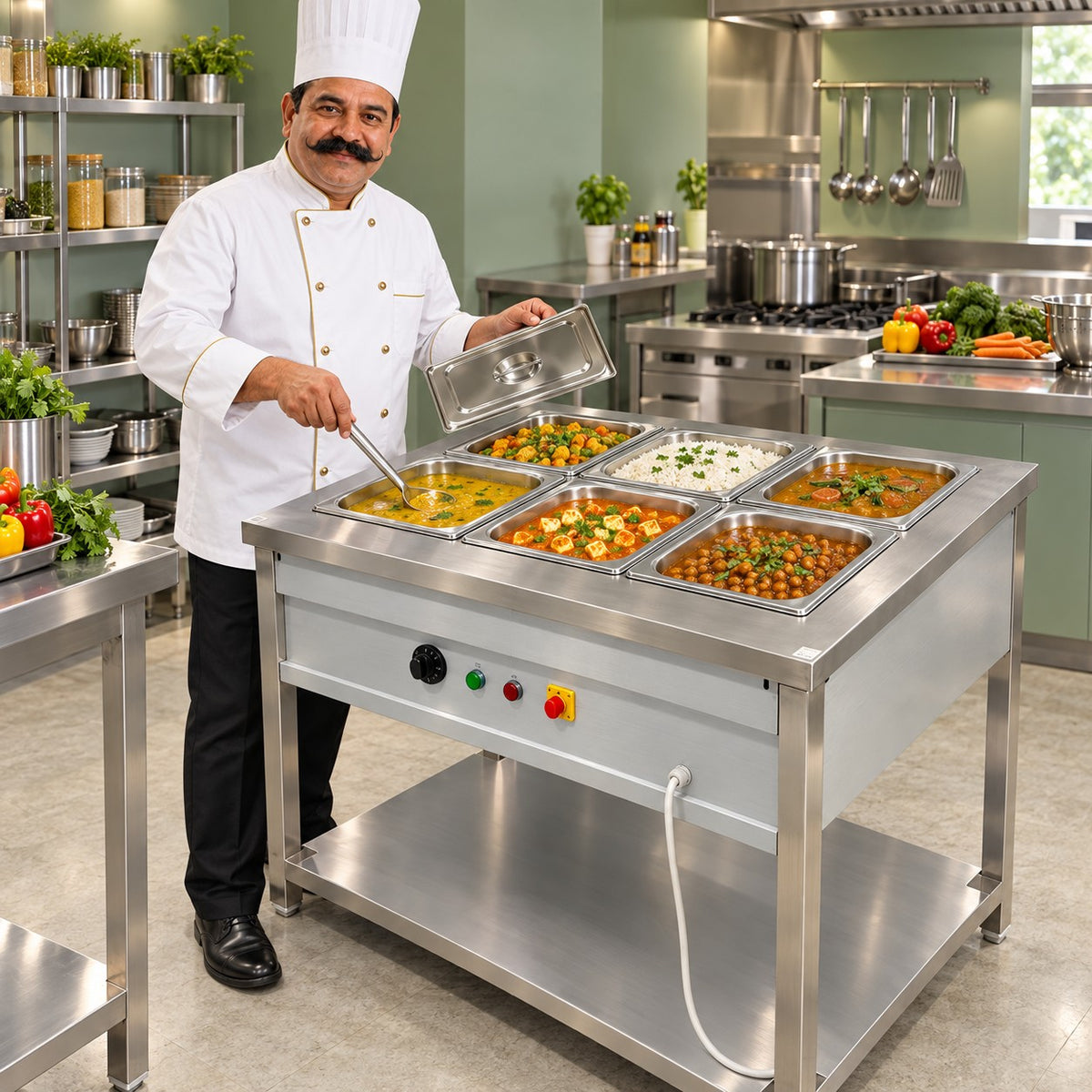 6 GN 1/2 Pan Electric Bain Marie – 45 × 27 × 32 in
