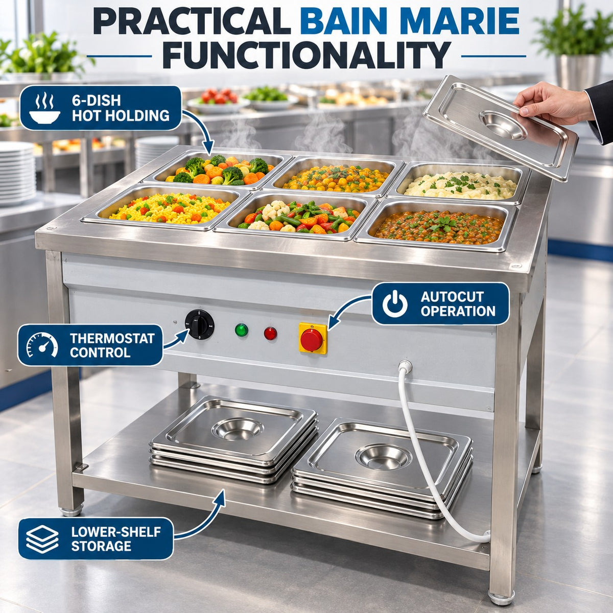 6 GN 1/2 Pan Electric Bain Marie – 45 × 27 × 32 in