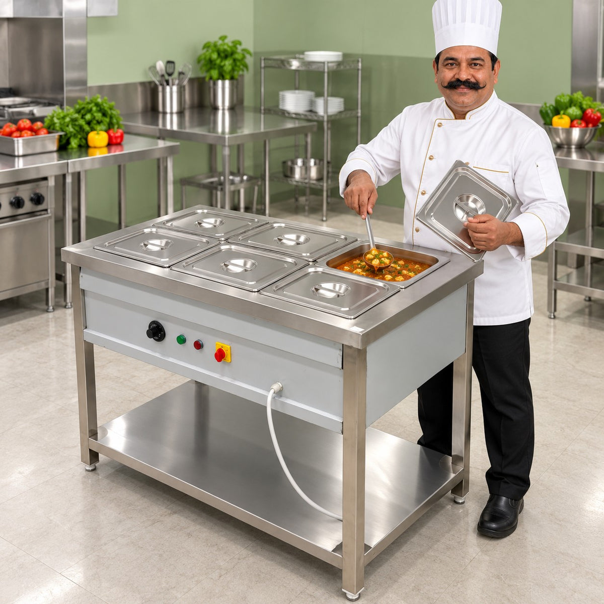 6 GN 1/2 Pan Electric Bain Marie – 45 × 27 × 32 in