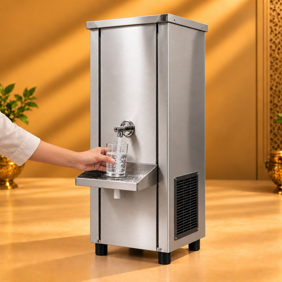 Gurubhai Equipments 40L Commercial Stainless Steel Water Cooler – In Use