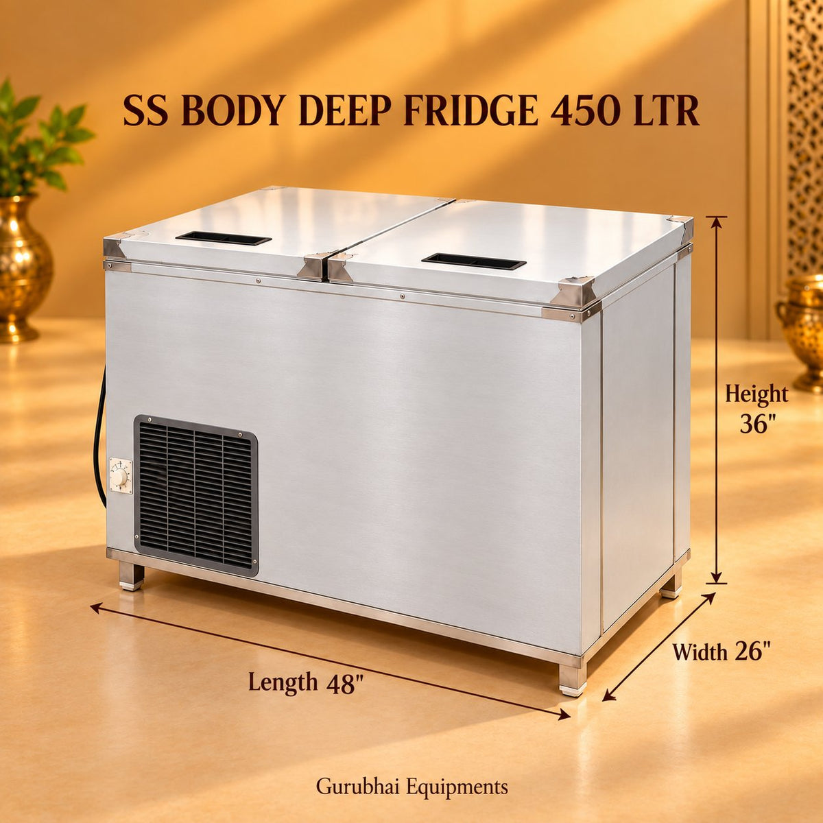 Gurubhai Equipments SS Body Deep Fridge 450 Ltr – Dimensions & Specifications