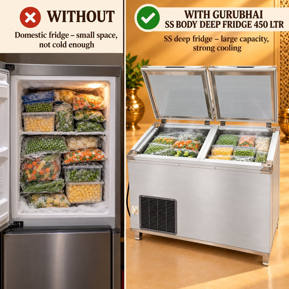 Gurubhai Equipments SS Body Deep Fridge 450 Ltr – Why Choose It