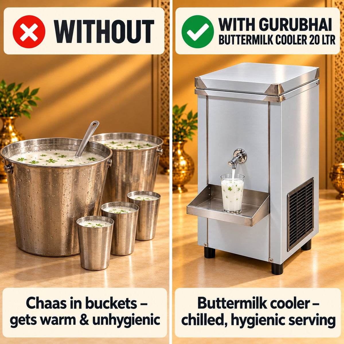 Gurubhai Equipments Buttermilk Cooler 20 Ltr – Key Features