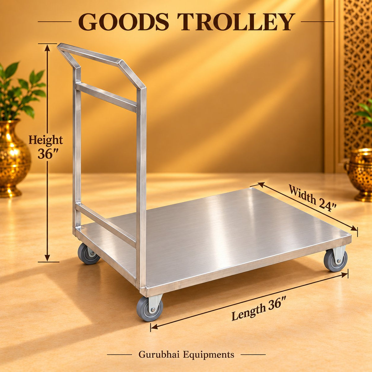 Gurubhai Equipments Goods Trolley – Dimensions & Specifications