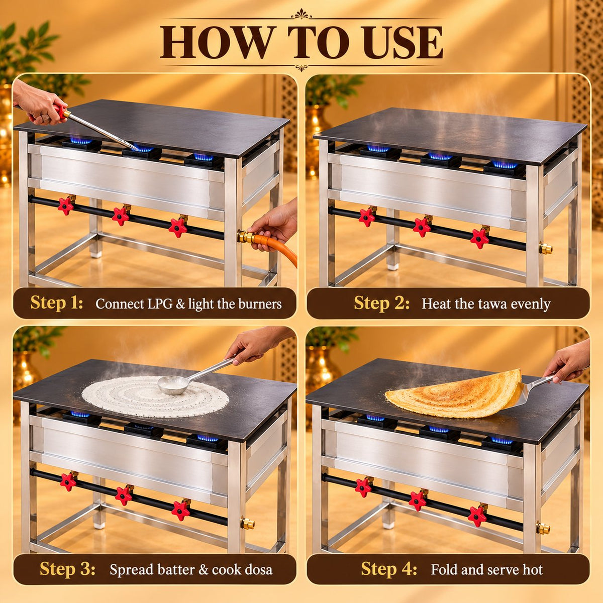 Gurubhai Equipments Standing Dosa Bhatti 36 × 24 – How to Use