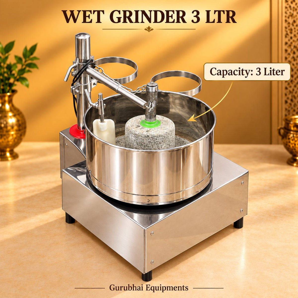 Gurubhai Equipments Wet Grinder 3 Ltr – Dimensions & Specifications