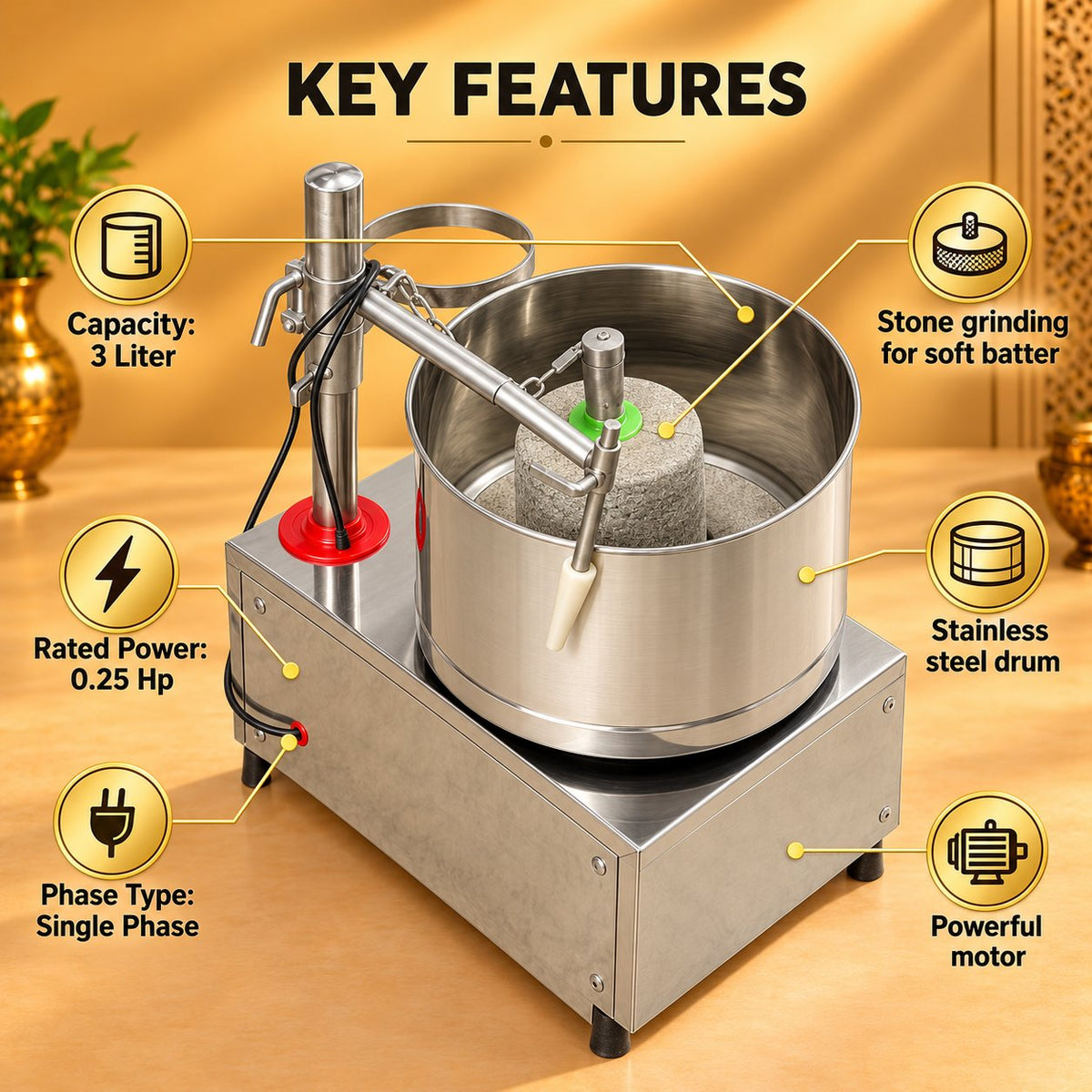 Gurubhai Equipments Wet Grinder 3 Ltr – Key Features