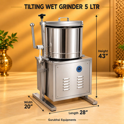 Gurubhai Equipments Tilting Wet Grinder 5 Ltr – Dimensions & Specifications