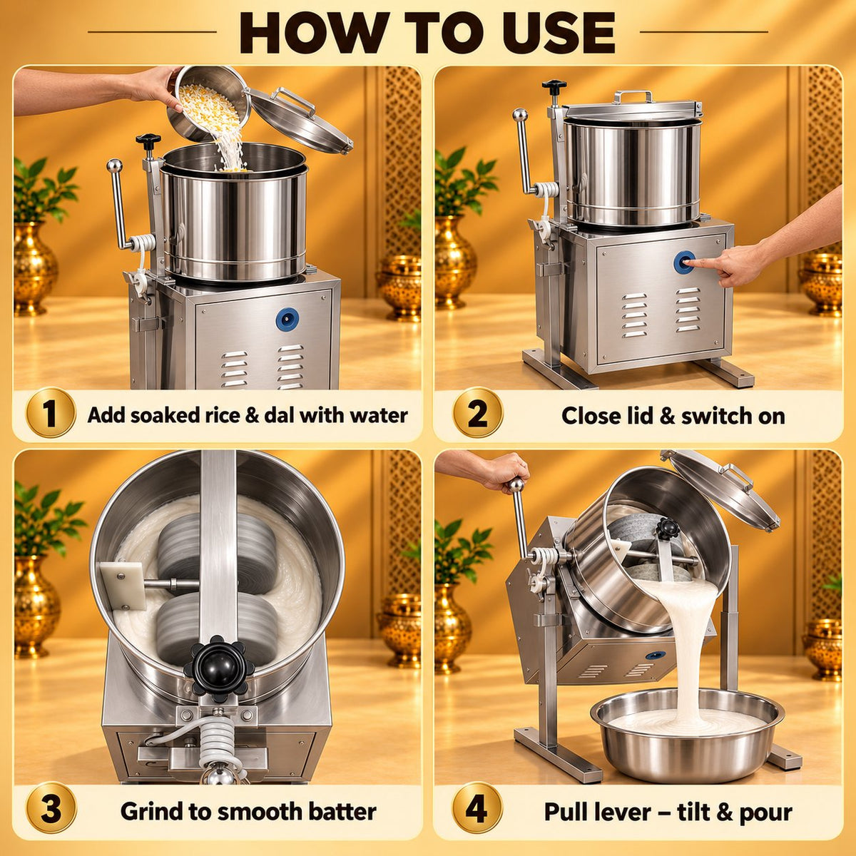 Gurubhai Equipments Tilting Wet Grinder 5 Ltr – How to Use
