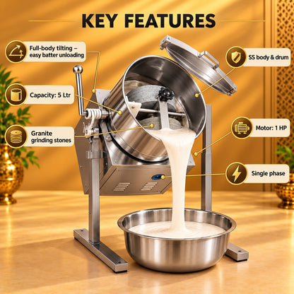 Gurubhai Equipments Tilting Wet Grinder 5 Ltr – Key Features