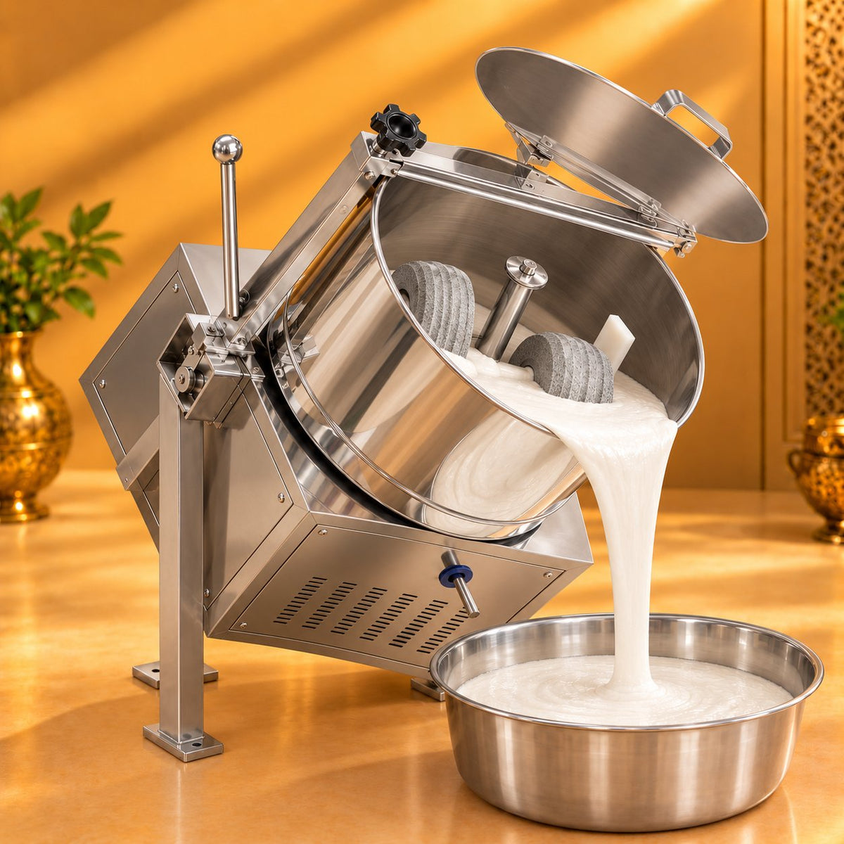 Gurubhai Equipments Tilting Wet Grinder 15 Ltr – In Use