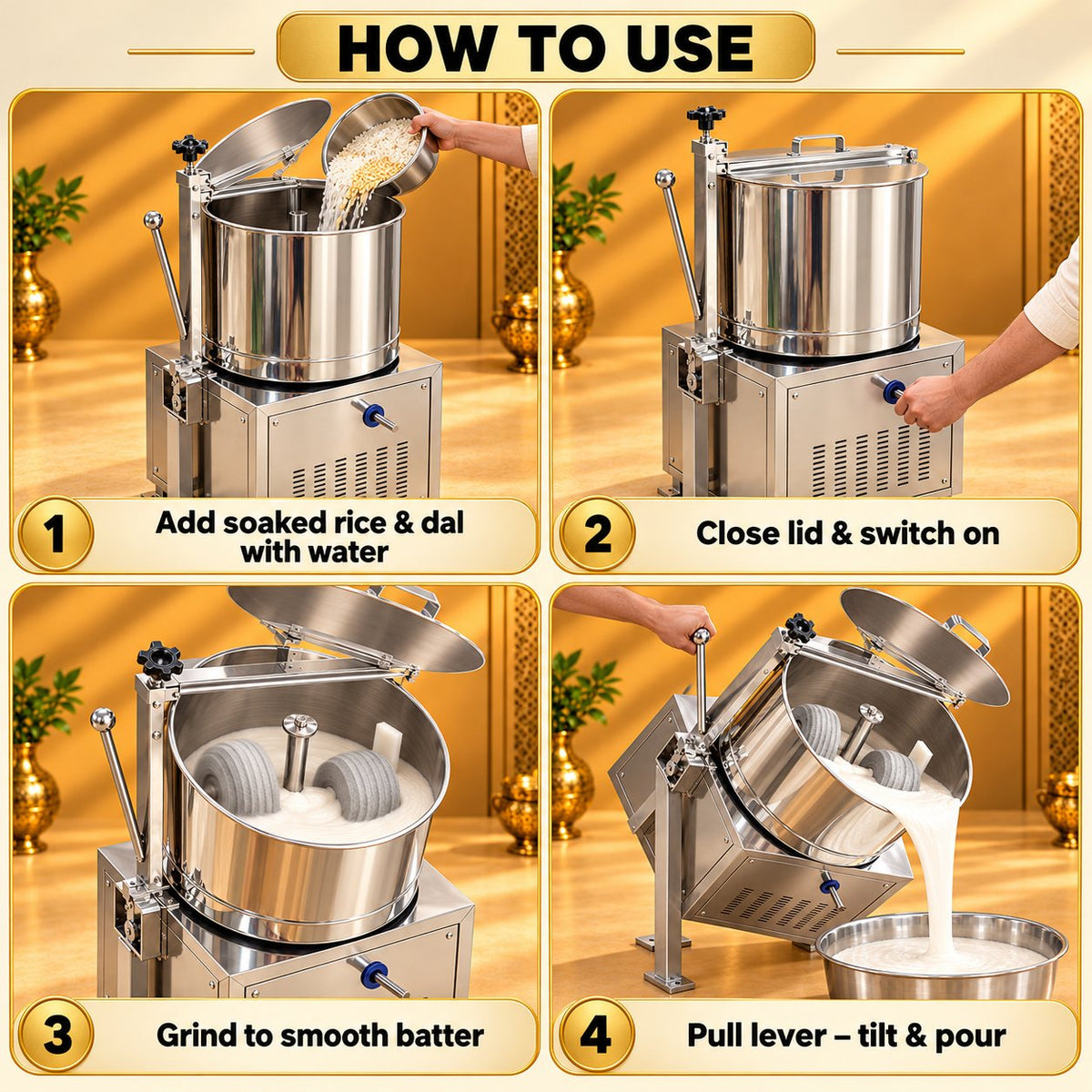 Gurubhai Equipments Tilting Wet Grinder 15 Ltr – How to Use