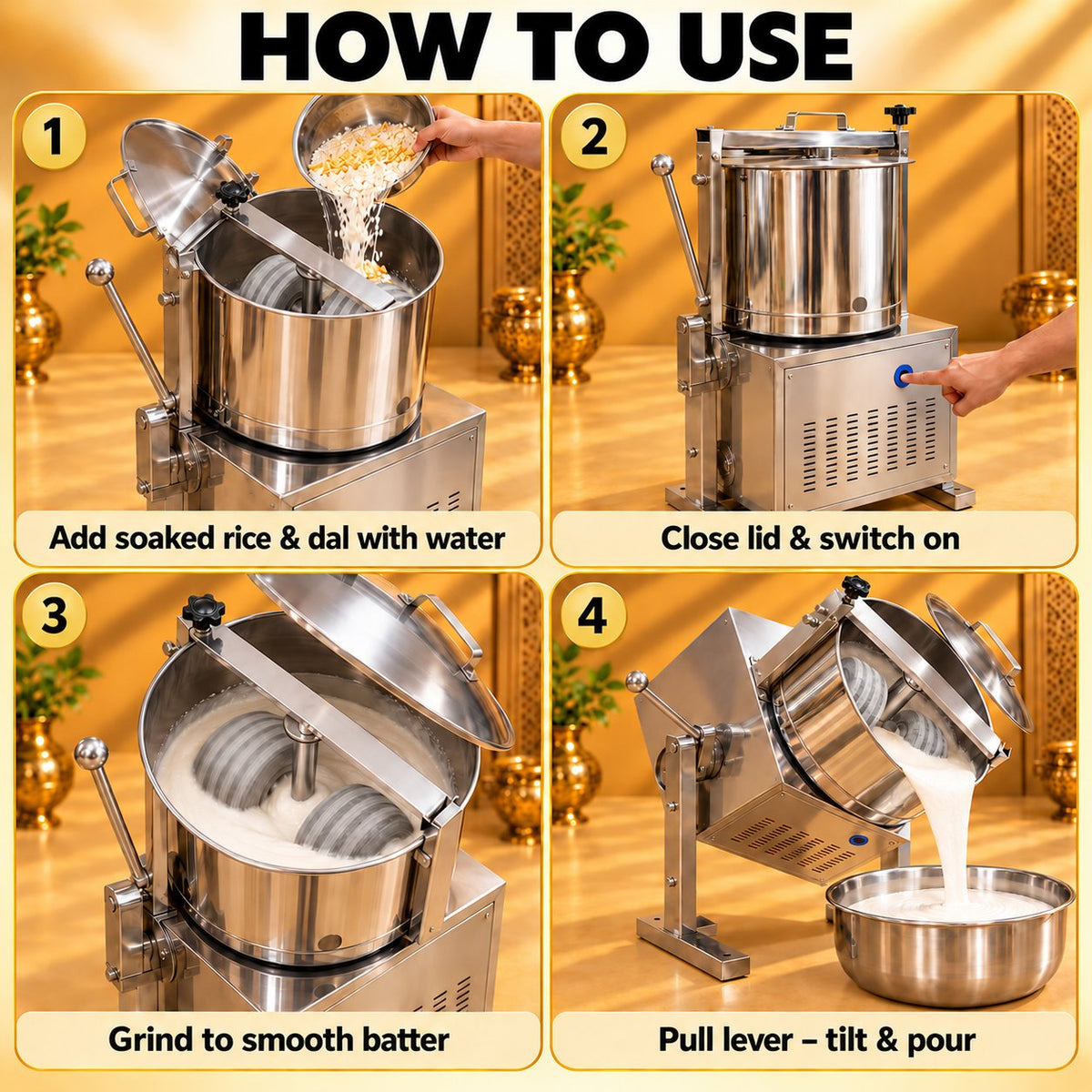 Gurubhai Equipments Tilting Wet Grinder 10 Ltr – How to Use
